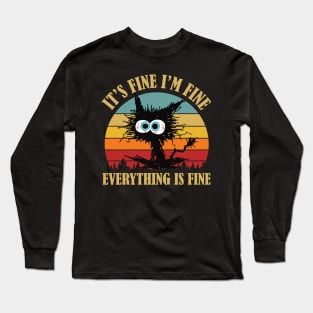 Black cat Vintage its fine im fine everything is fine Long Sleeve T-Shirt